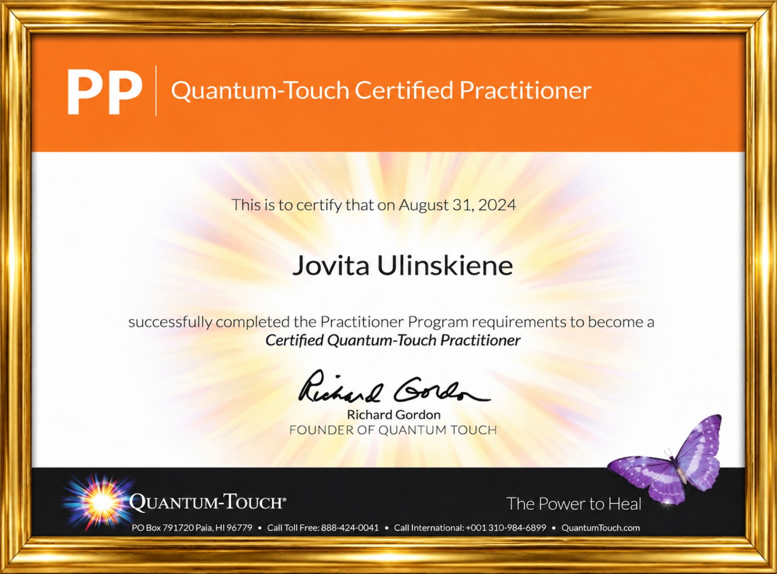 Quantum-Touch Certified Practitioner certificate